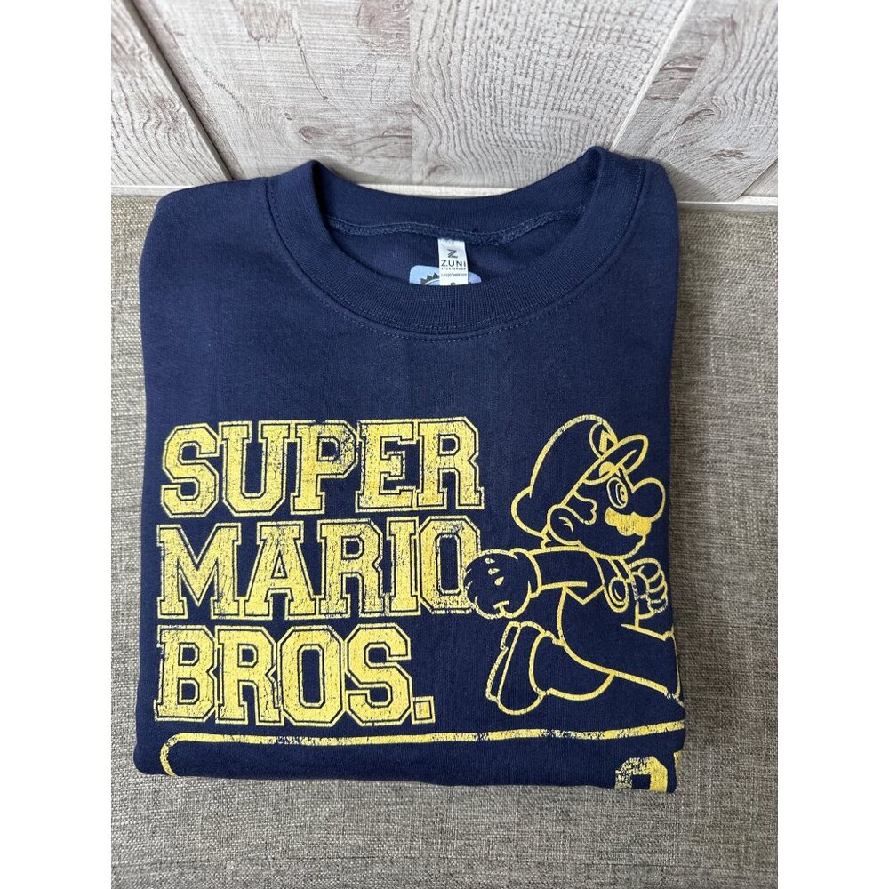 Zuni Sportswear Mens S Super Mario Bros 85 Running Club Sweatshirt Navy Blue
